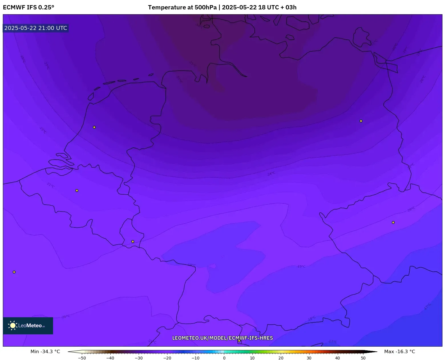 ECMWF IFS 0.25° model - Germany, Temperature at 500hPa ECMWF IFS 0.25° model - Germany, Temperature at 500hPa