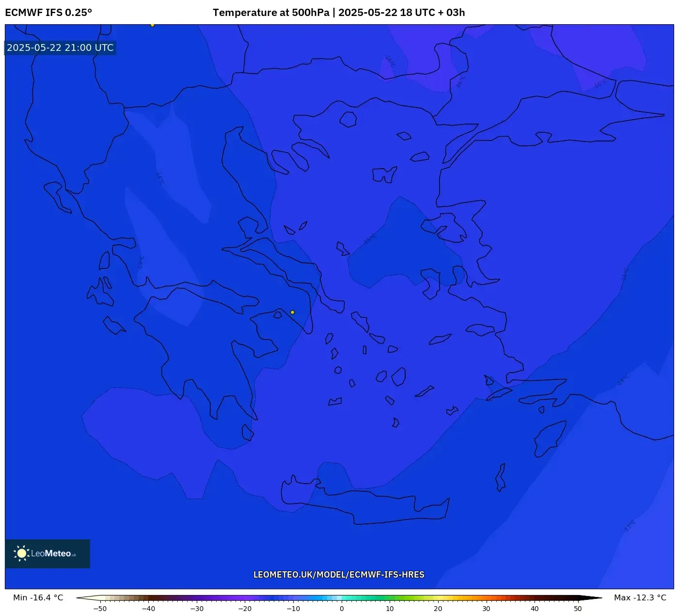 ECMWF IFS 0.25° model - Greece, Temperature at 500hPa ECMWF IFS 0.25° model - Greece, Temperature at 500hPa