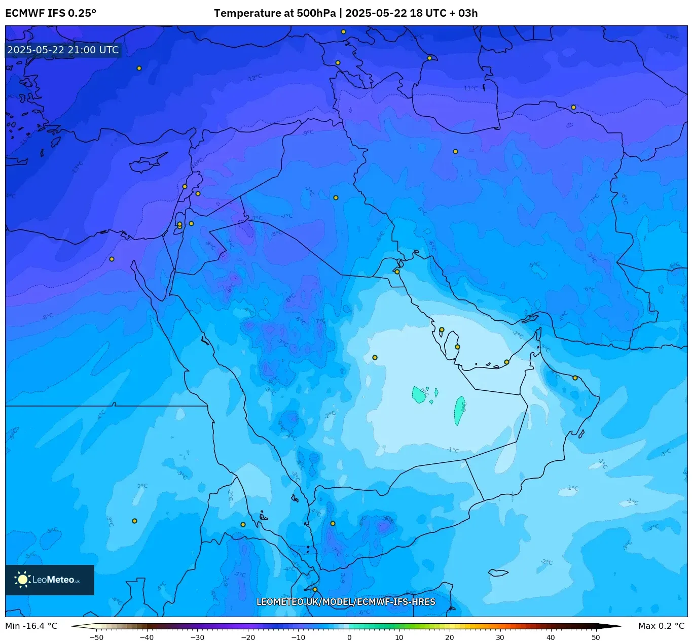 ECMWF IFS 0.25° model - Middle East, Temperature at 500hPa ECMWF IFS 0.25° model - Middle East, Temperature at 500hPa