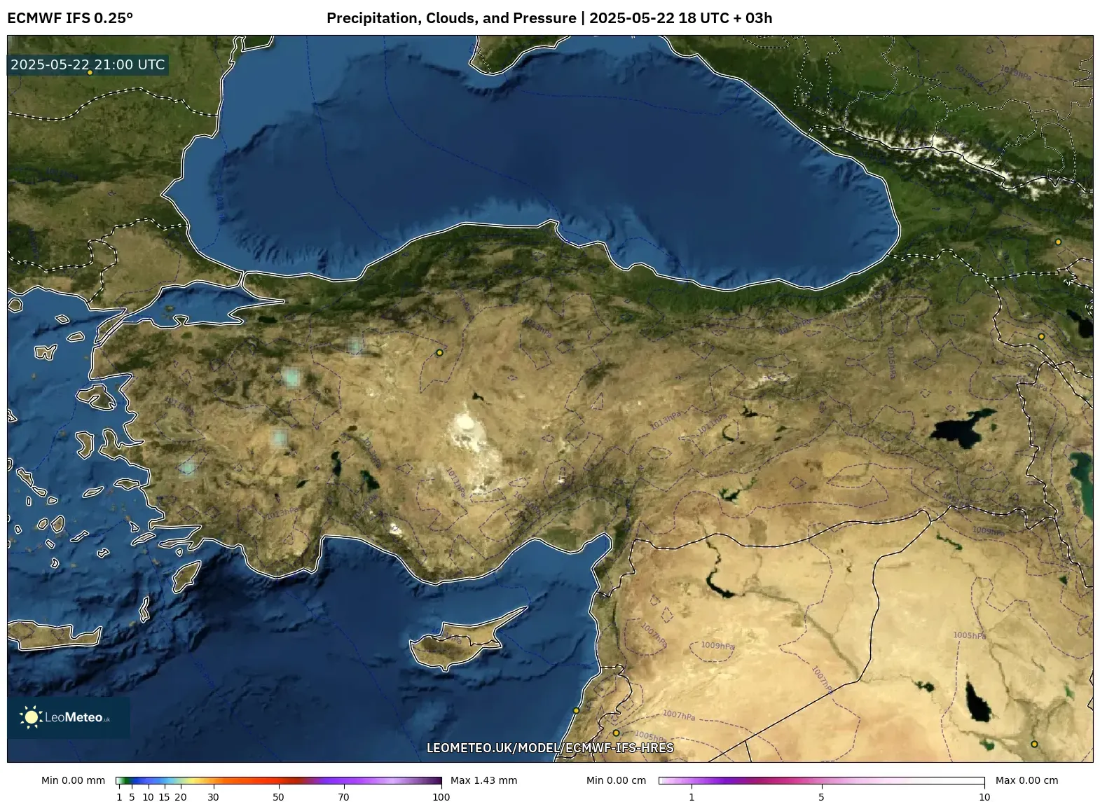 ECMWF IFS 0.25° model - Turkey, Precipitation, Clouds, and Pressure ECMWF IFS 0.25° model - Turkey, Precipitation, Clouds, and Pressure