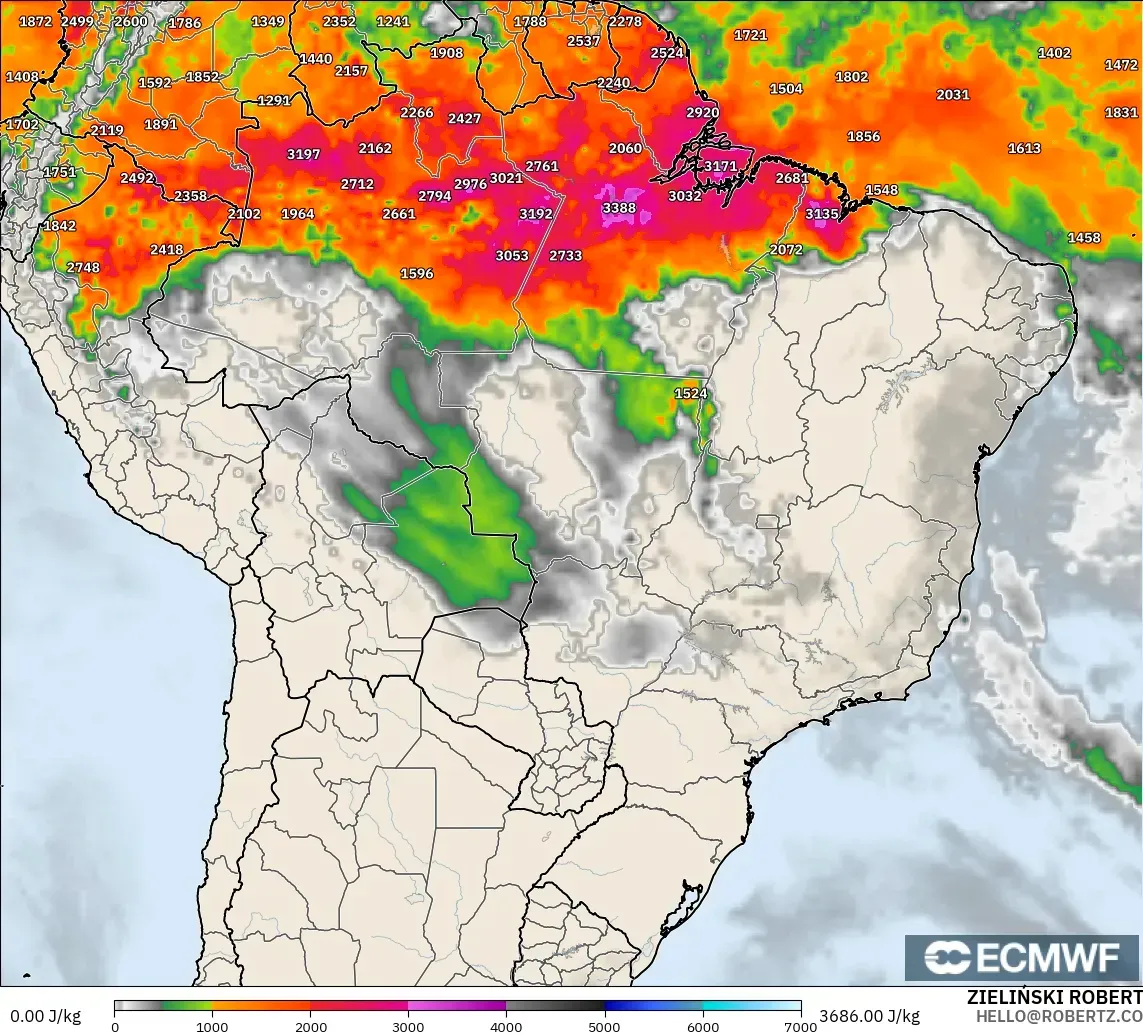 ECMWF IFS 0.25° model - Brazil, CAPE