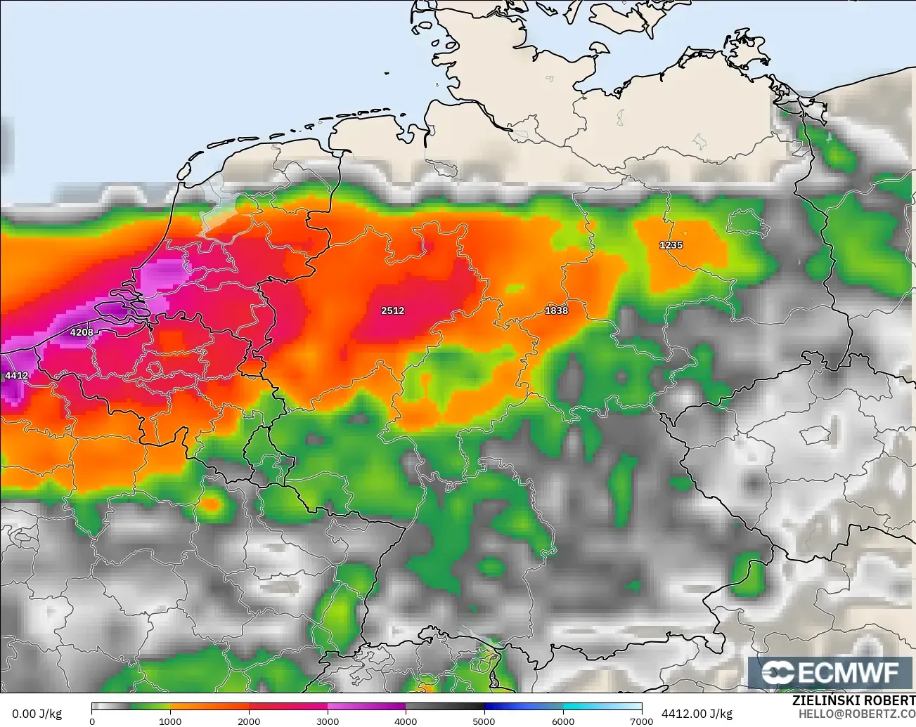 ECMWF IFS 0.25° model - Germany, CAPE