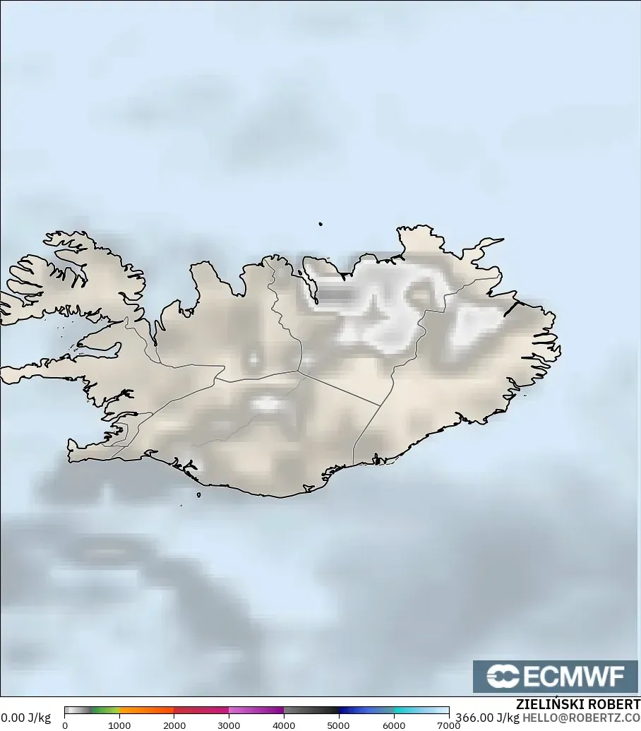 ECMWF IFS 0.25° model - Iceland, CAPE