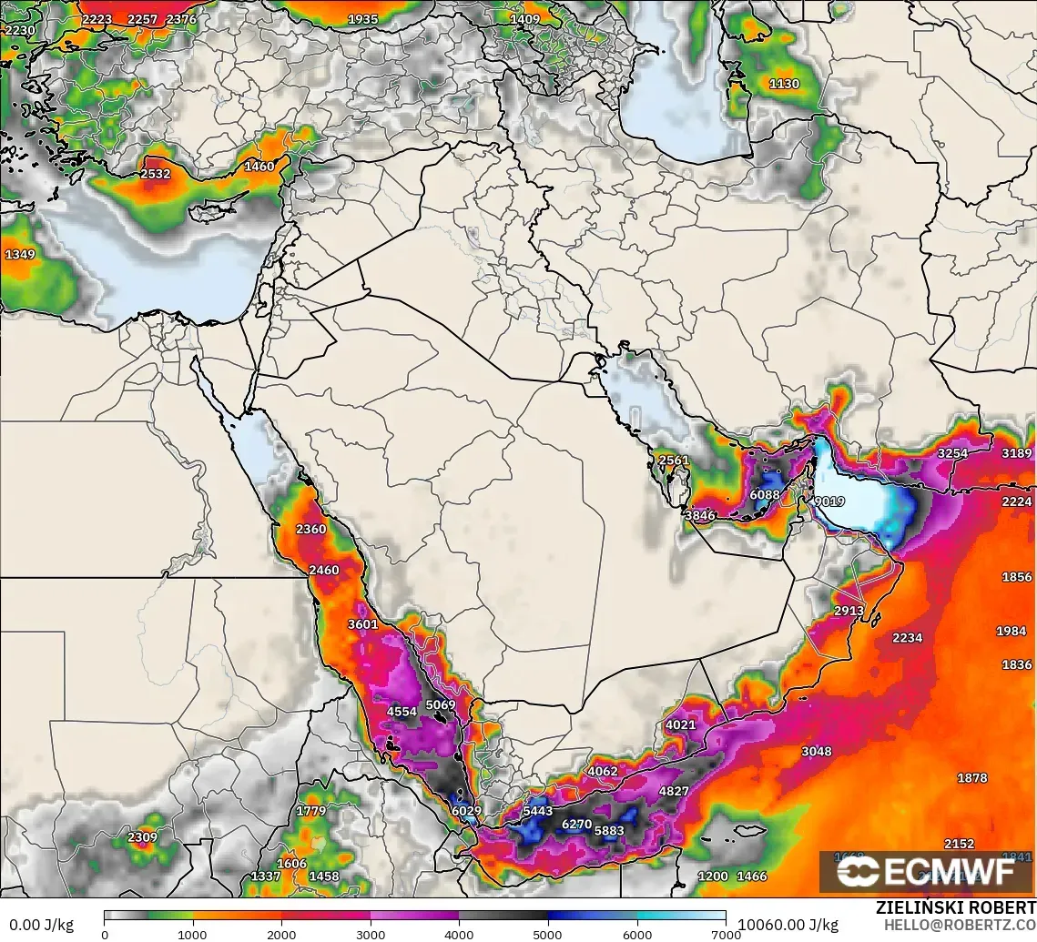 ECMWF IFS 0.25° model - Middle East, CAPE