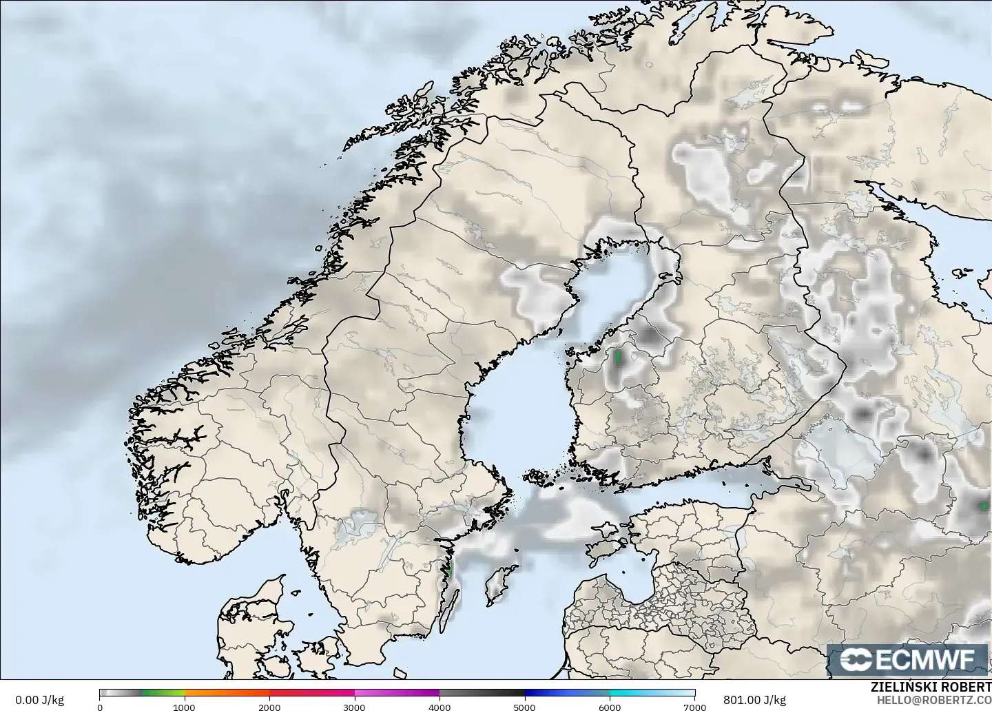 ECMWF IFS 0.25° model - Scandinavia, CAPE