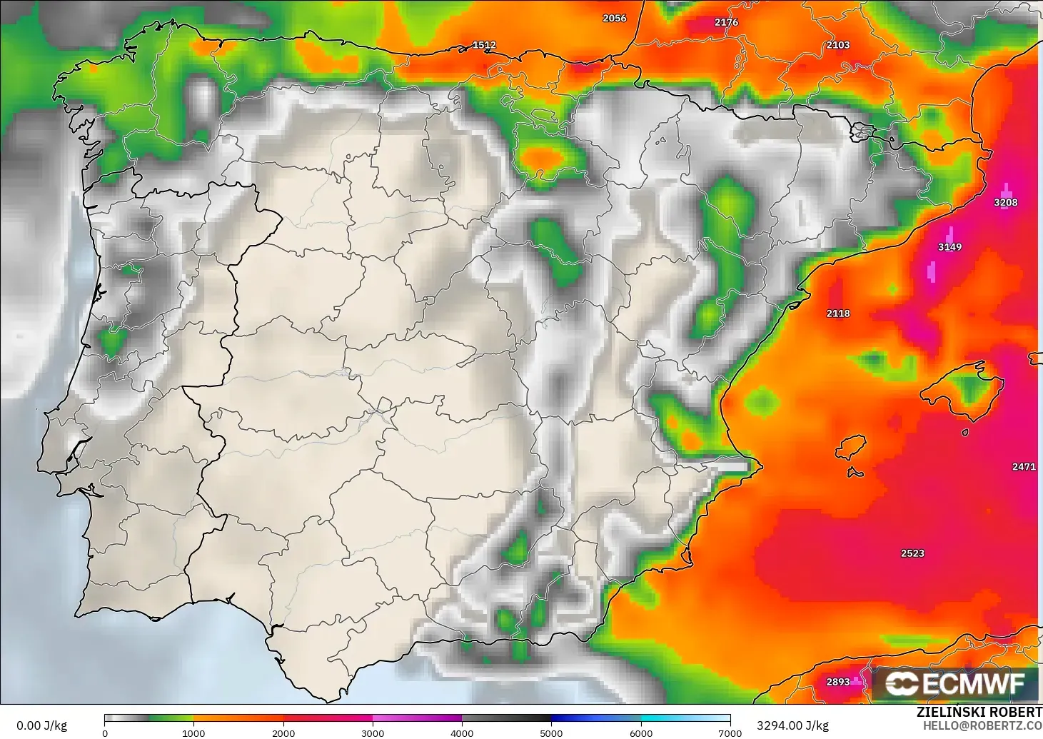 ECMWF IFS 0.25° model - Spain, CAPE
