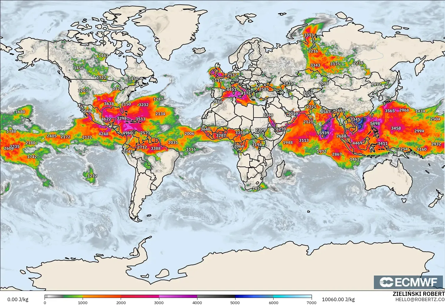 ECMWF IFS 0.25° model - World, CAPE