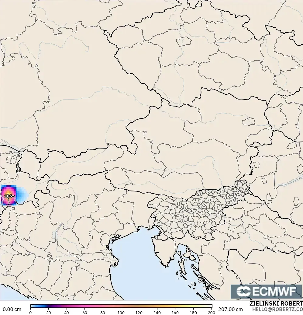 ECMWF IFS 0.25° model - Austria, Snow Depth
