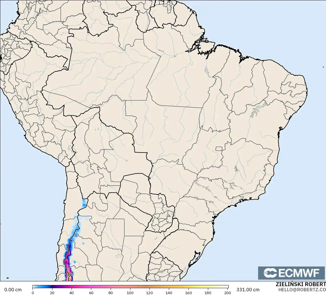 ECMWF IFS 0.25° model - Brazil, Snow Depth