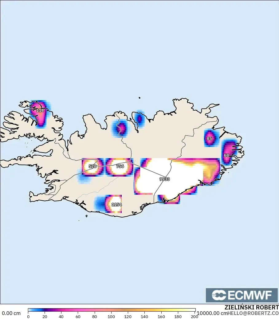 ECMWF IFS 0.25° model - Iceland, Snow Depth