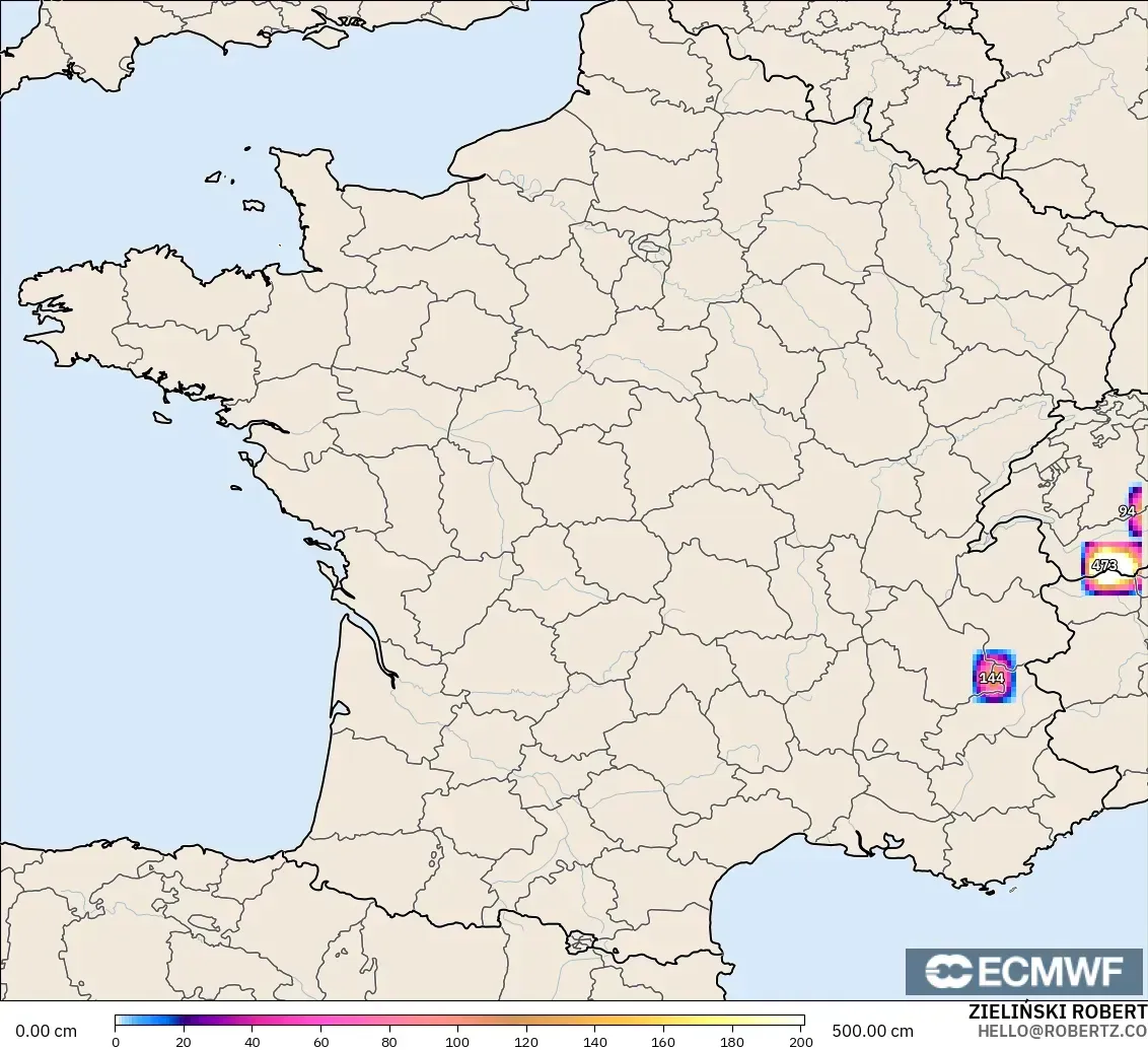 ECMWF IFS 0.25° model - France, Snow Depth