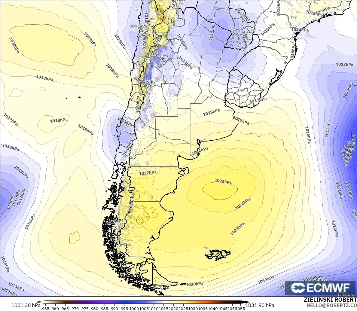 ECMWF IFS 0.25° model - Argentina, Pressure