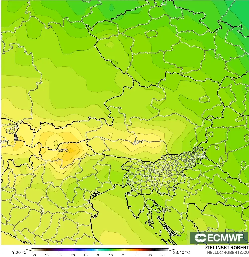 ECMWF IFS 0.25° model - Austria, Temperature at 850hPa