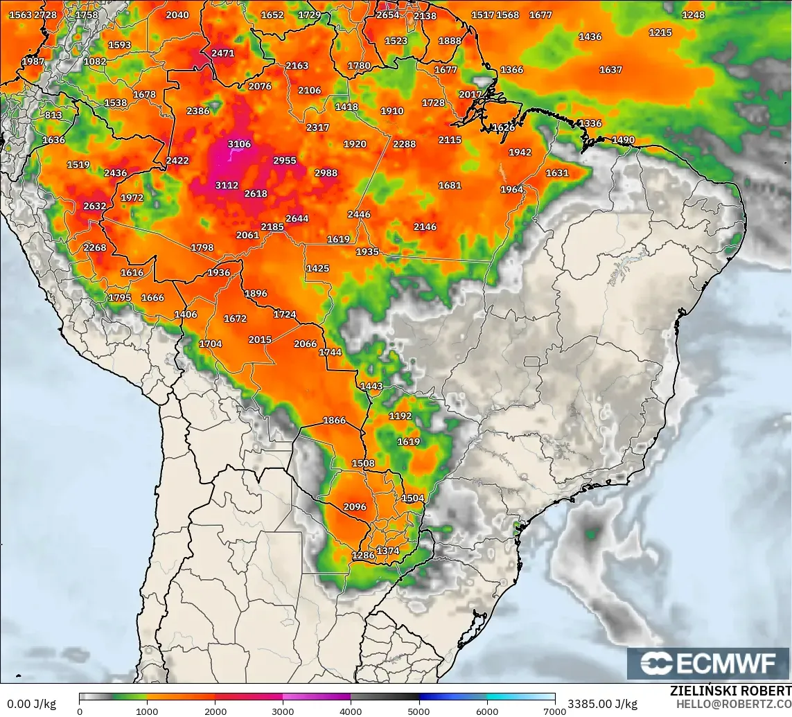 ECMWF IFS 0.25° model - Brazil, CAPE