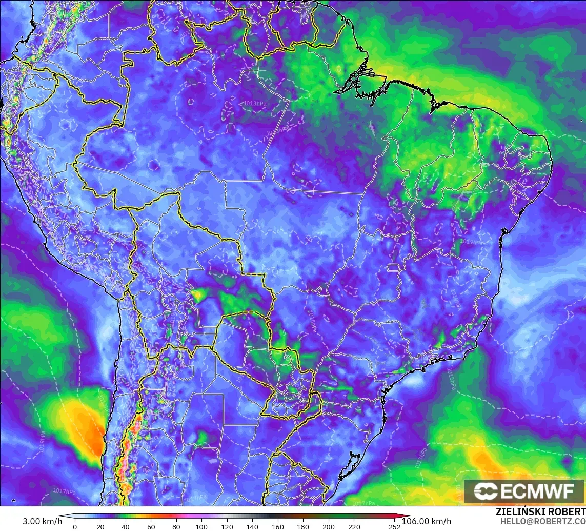 ECMWF IFS 0.25° model - Brazil, Wind Gusts