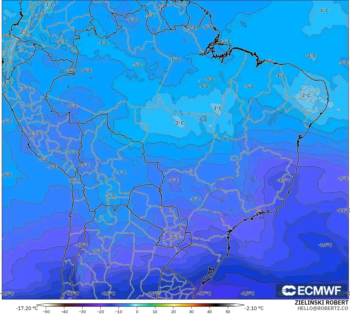 ECMWF IFS 0.25° model - Brazil, Temperature at 500hPa