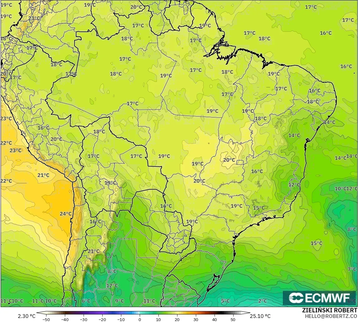 ECMWF IFS 0.25° model - Brazil, Temperature at 850hPa