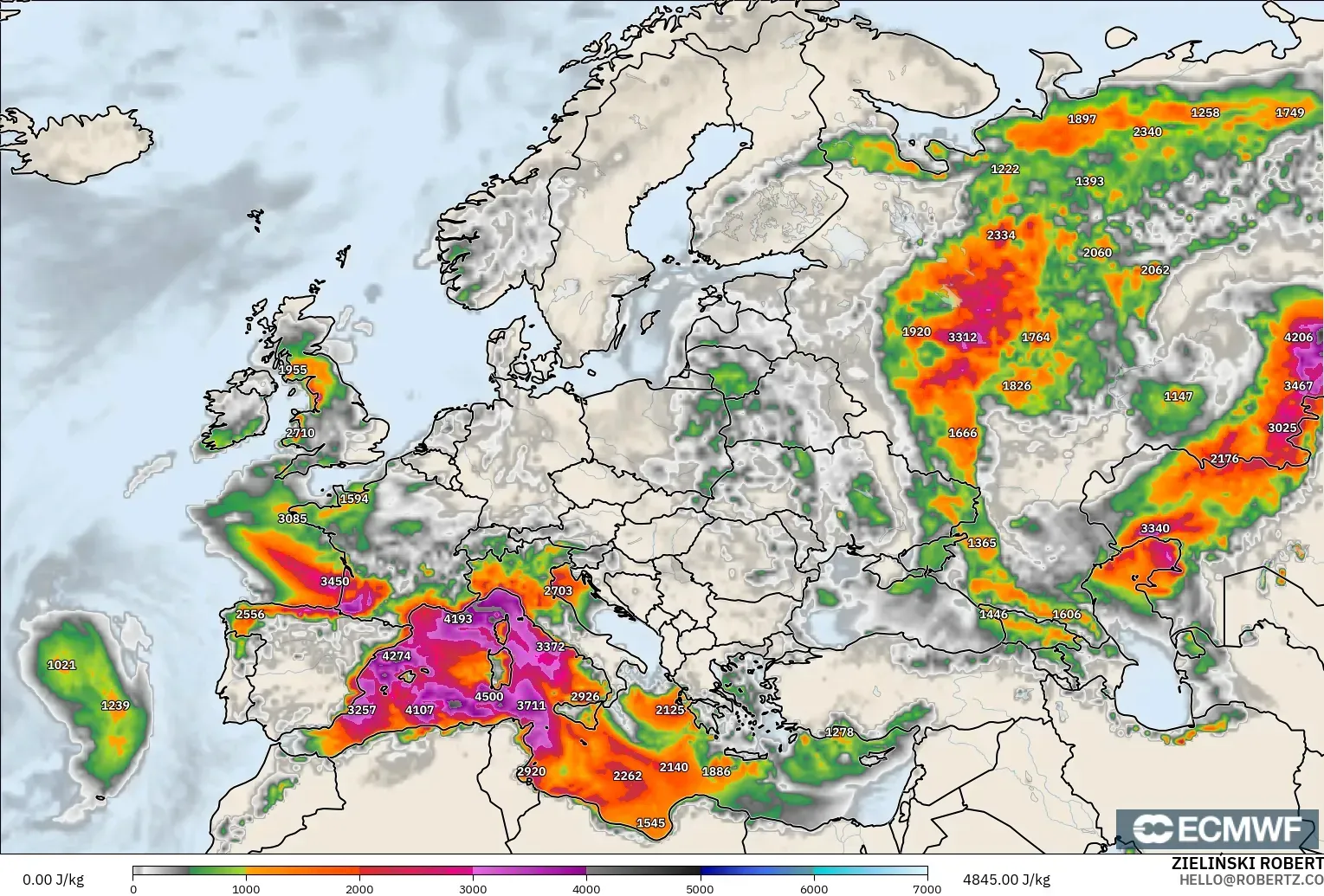 ECMWF IFS 0.25° model - Europe, CAPE