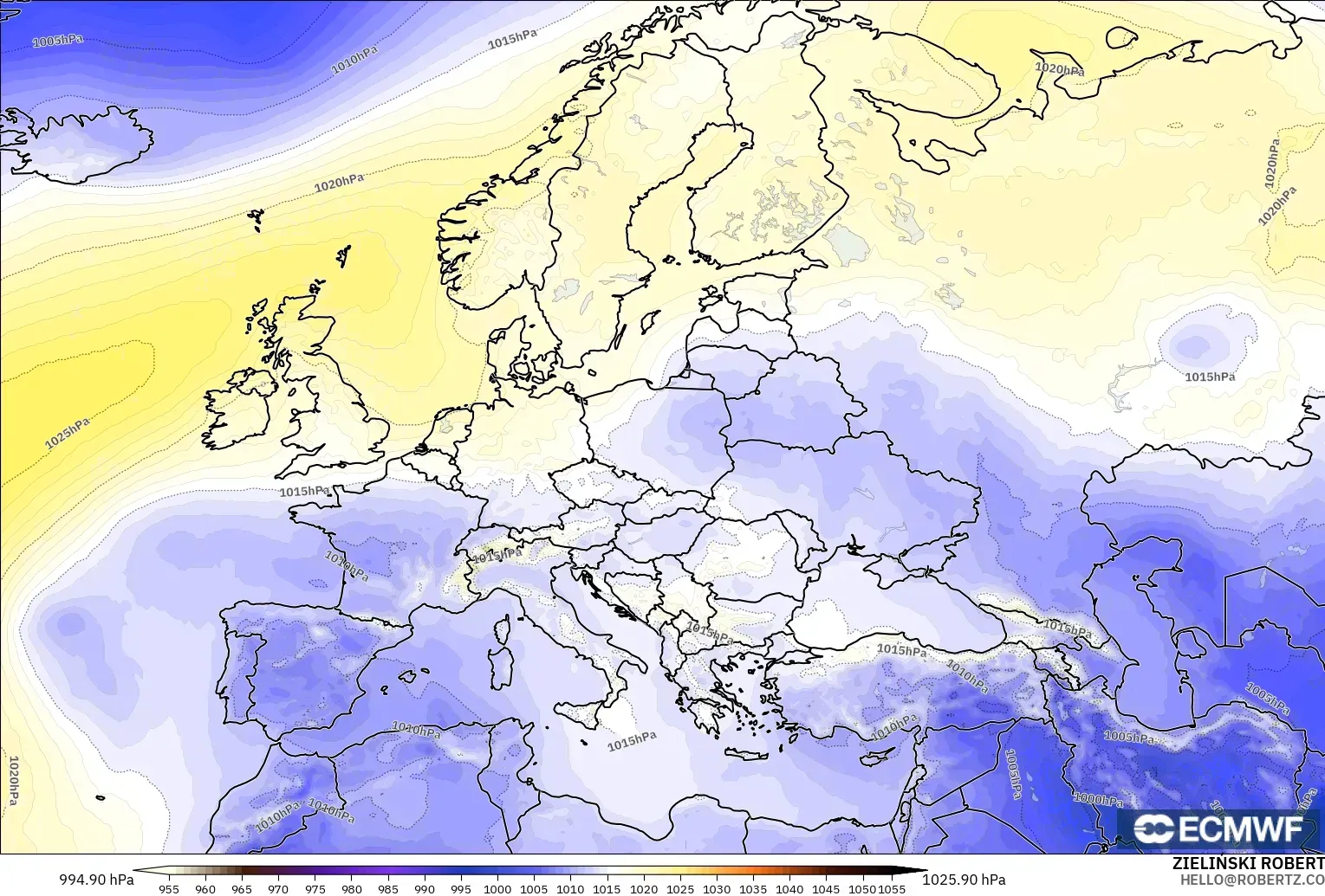 ECMWF IFS 0.25° model - Europe, Pressure