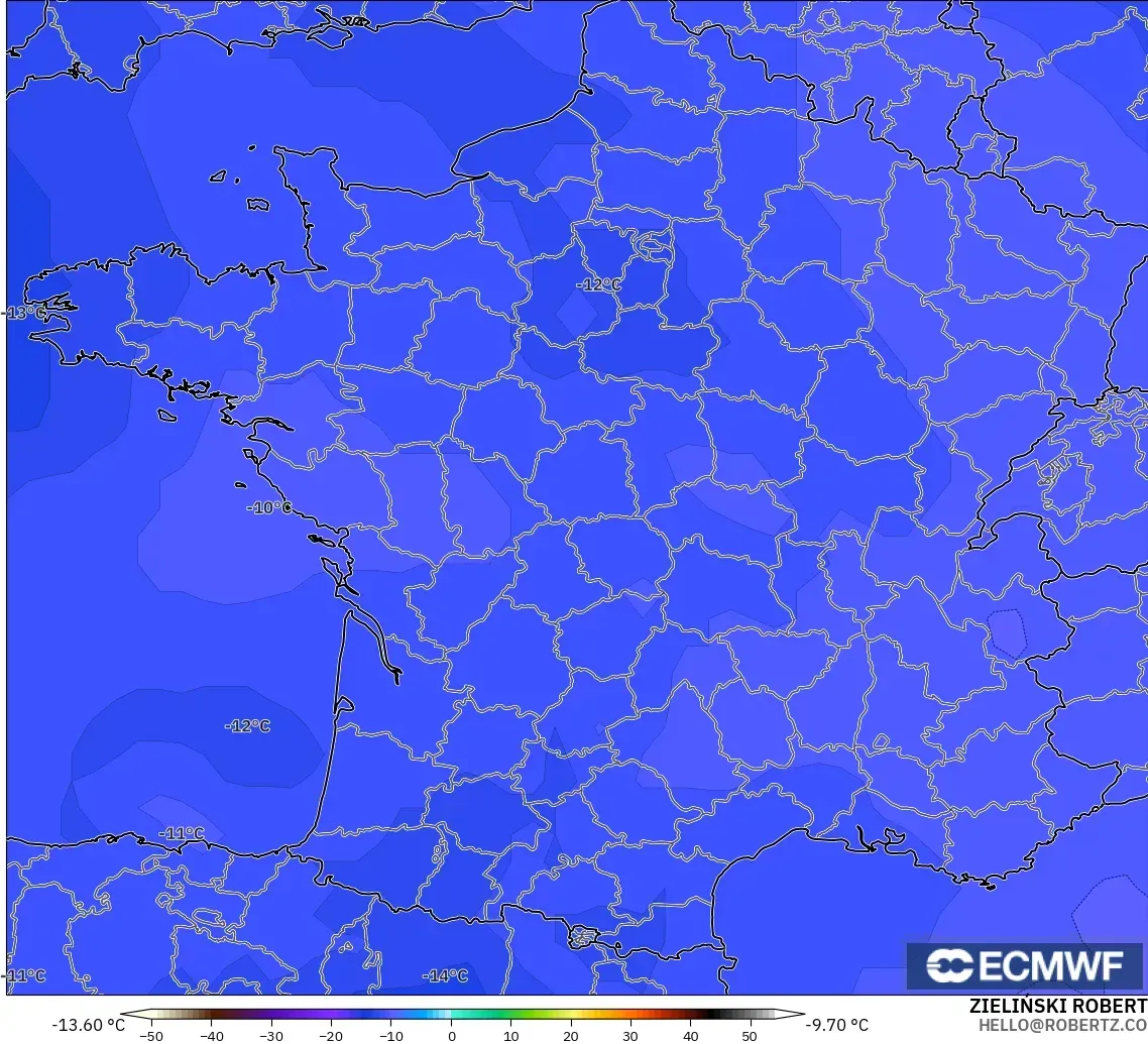 ECMWF IFS 0.25° model - France, Temperature at 500hPa