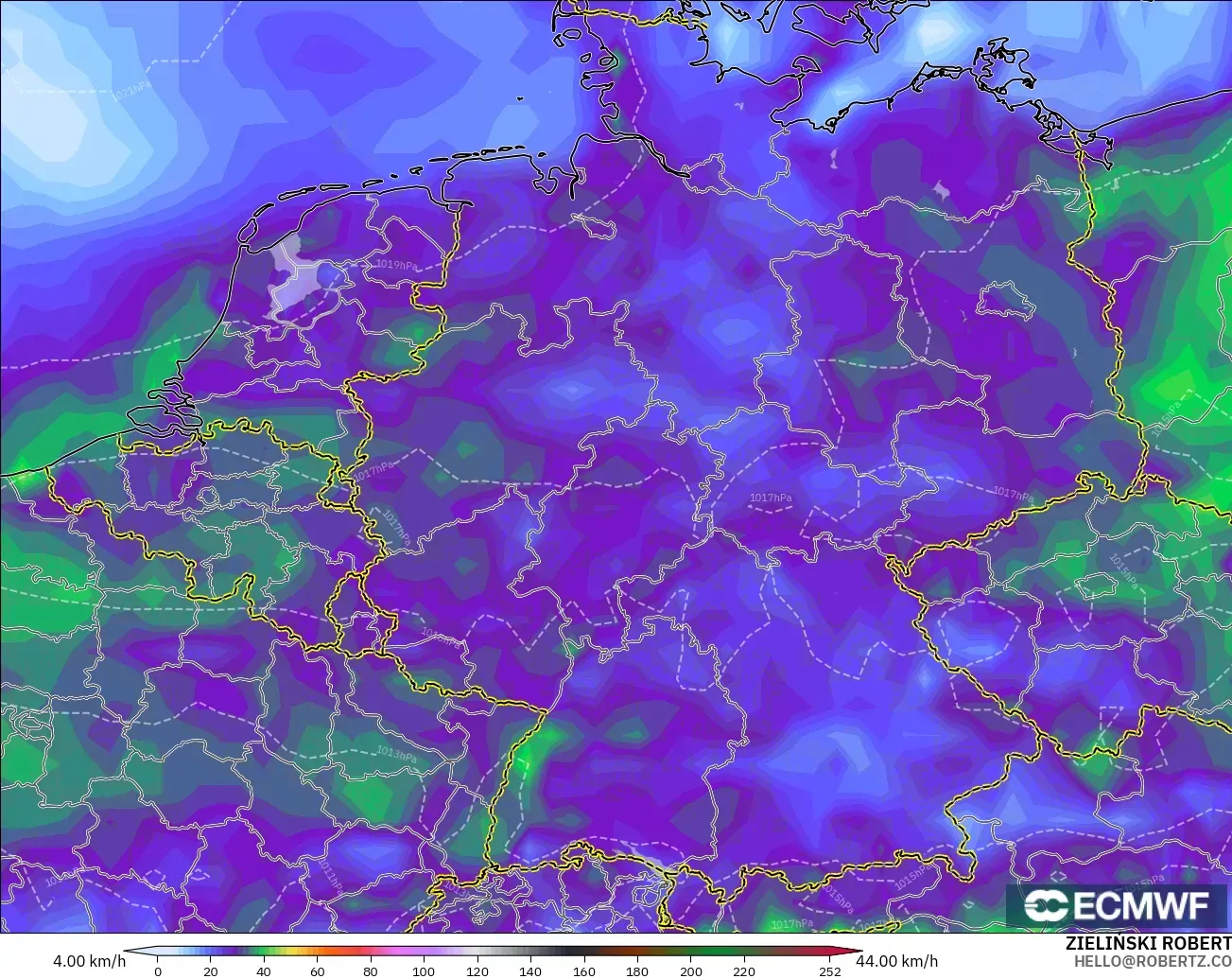 ECMWF IFS 0.25° model - Germany, Wind Gusts Peak