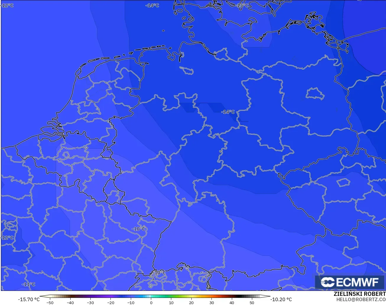 ECMWF IFS 0.25° model - Germany, Temperature at 500hPa