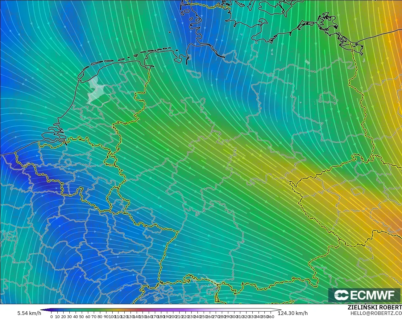ECMWF IFS 0.25° model - Germany, Wind at 300hPa (jet stream)