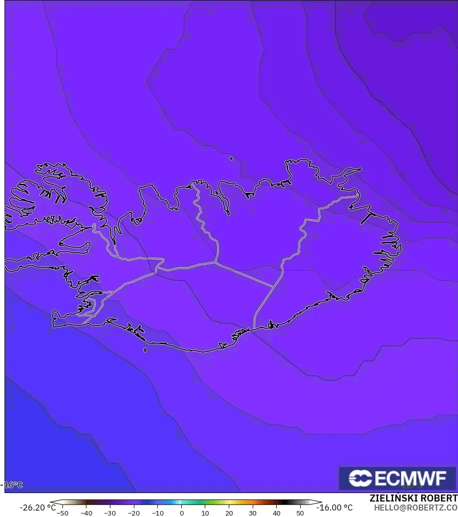 ECMWF IFS 0.25° model - Iceland, Temperature at 500hPa