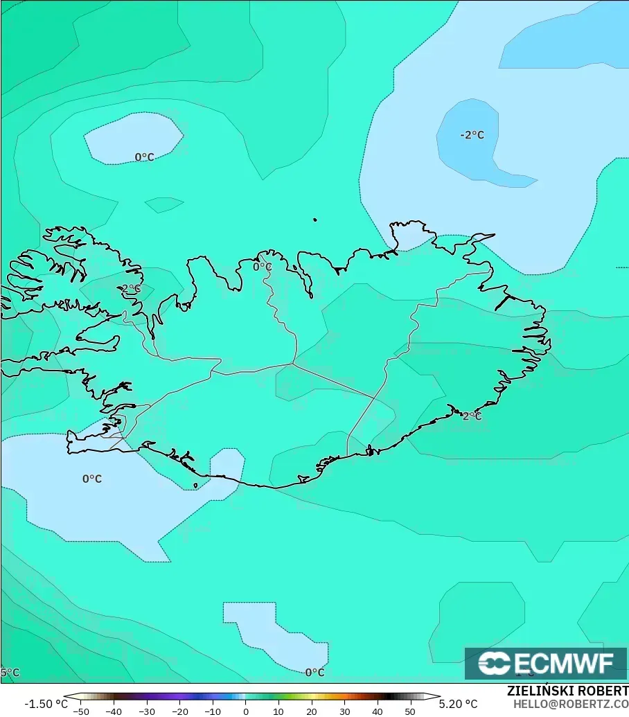 ECMWF IFS 0.25° model - Iceland, Temperature at 850hPa
