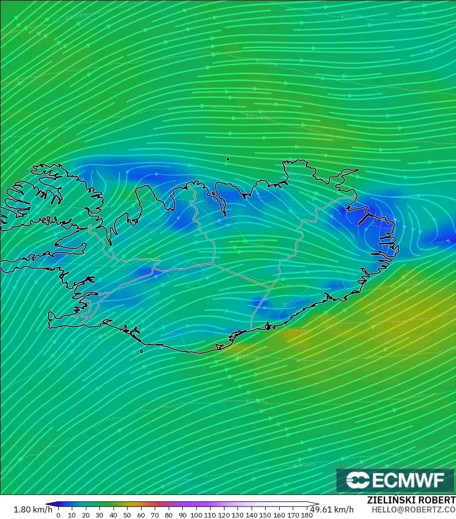 ECMWF IFS 0.25° model - Iceland, Wind at 10m