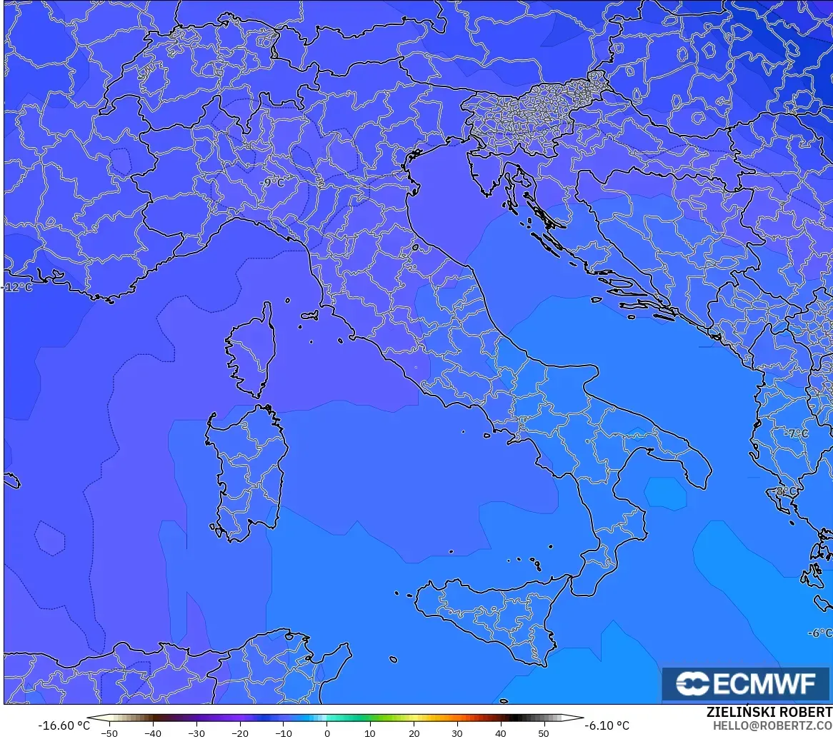 ECMWF IFS 0.25° model - Italy, Temperature at 500hPa