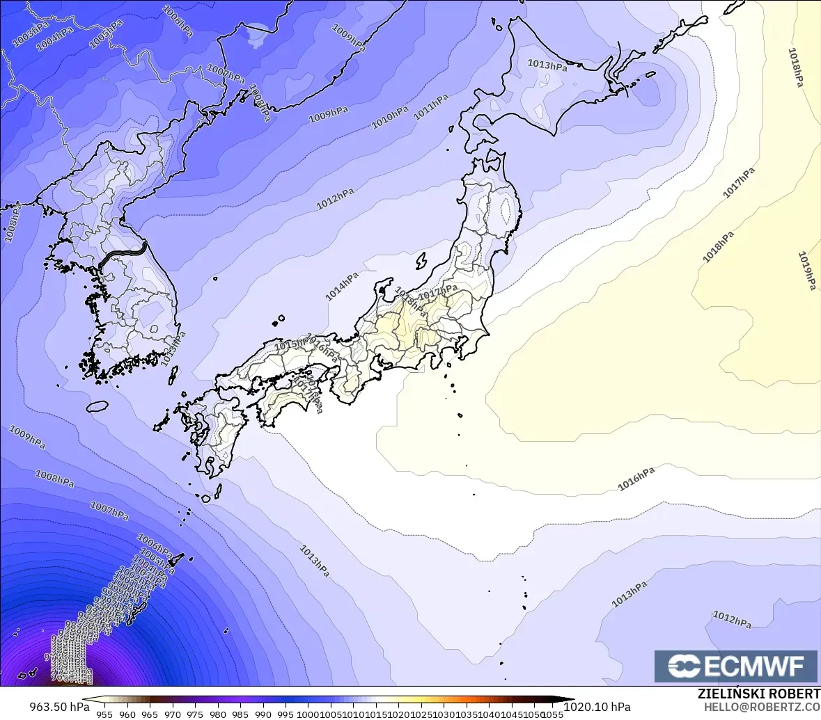 ECMWF IFS 0.25° model - Japan, Pressure