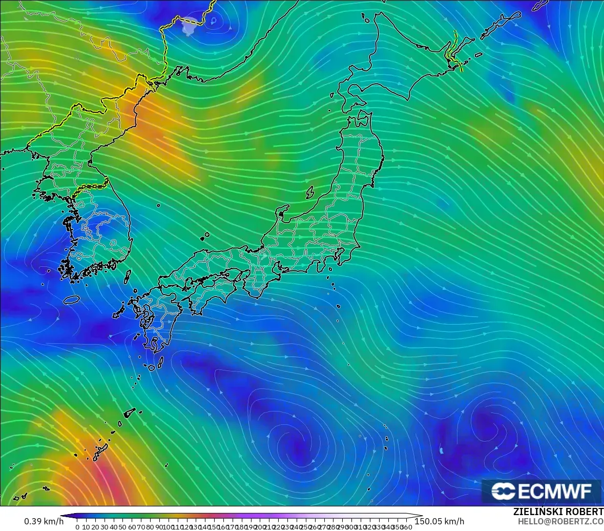 ECMWF IFS 0.25° model - Japan, Wind at 300hPa (jet stream)