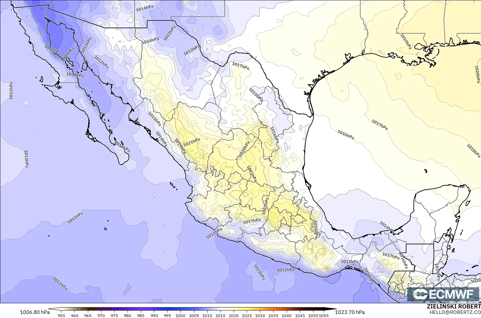 ECMWF IFS 0.25° model - Mexico, Pressure