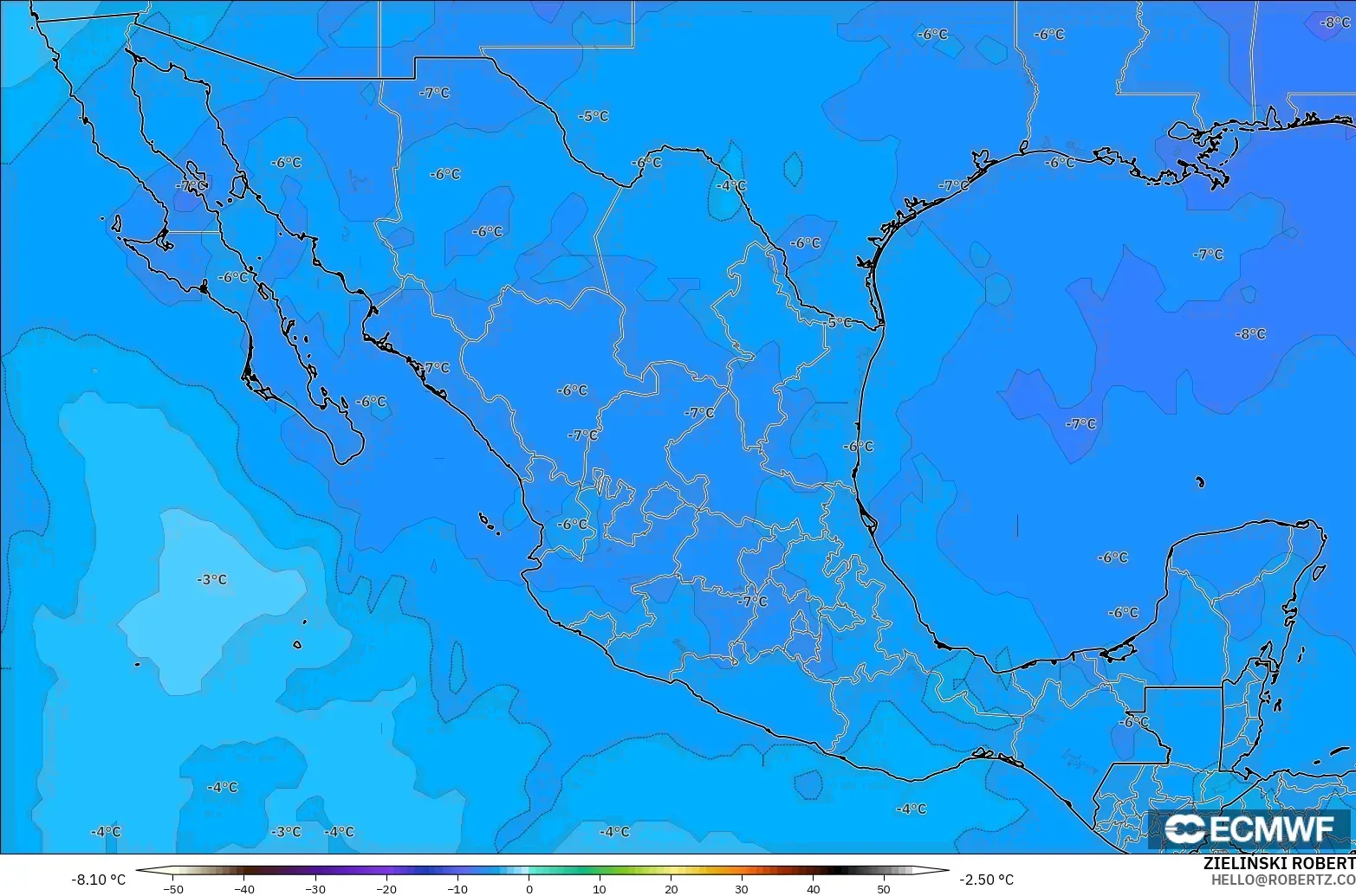 ECMWF IFS 0.25° model - Mexico, Temperature at 500hPa