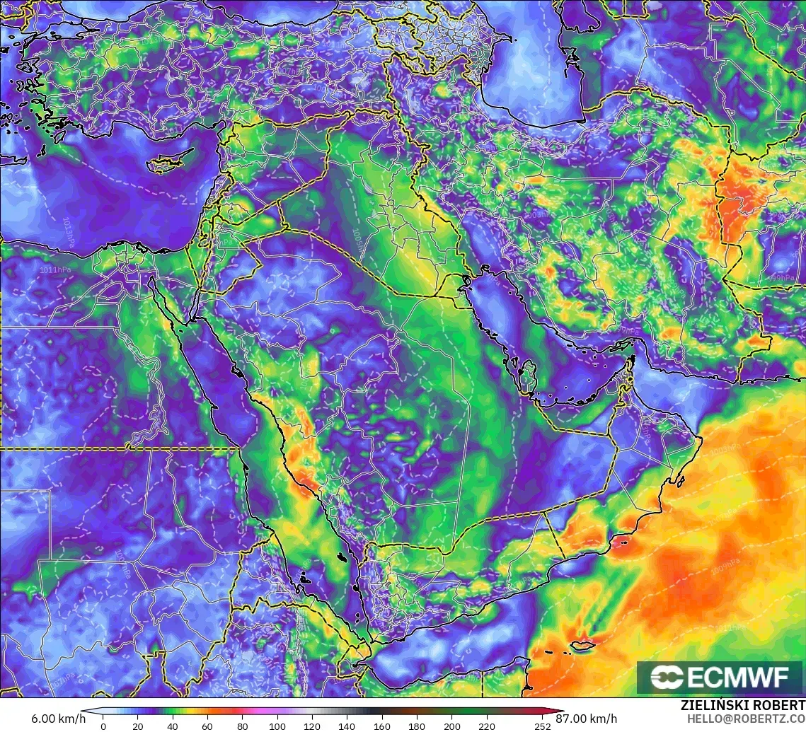 ECMWF IFS 0.25° model - Middle East, Wind Gusts