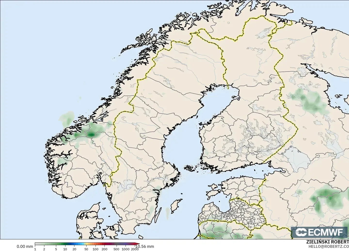 ECMWF IFS 0.25° model - Scandinavia, Precipitation Accumulation