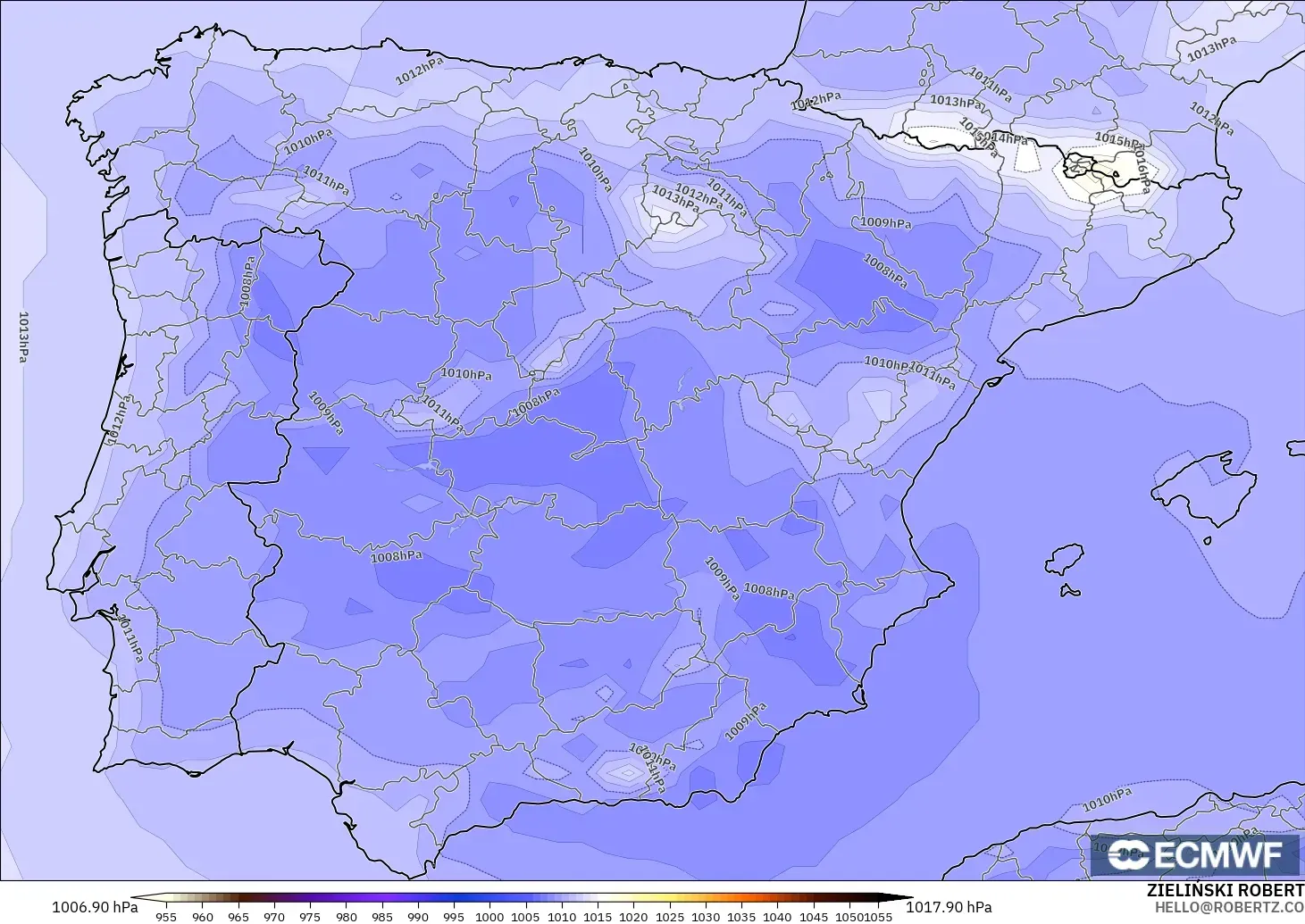 ECMWF IFS 0.25° model - Spain, Pressure