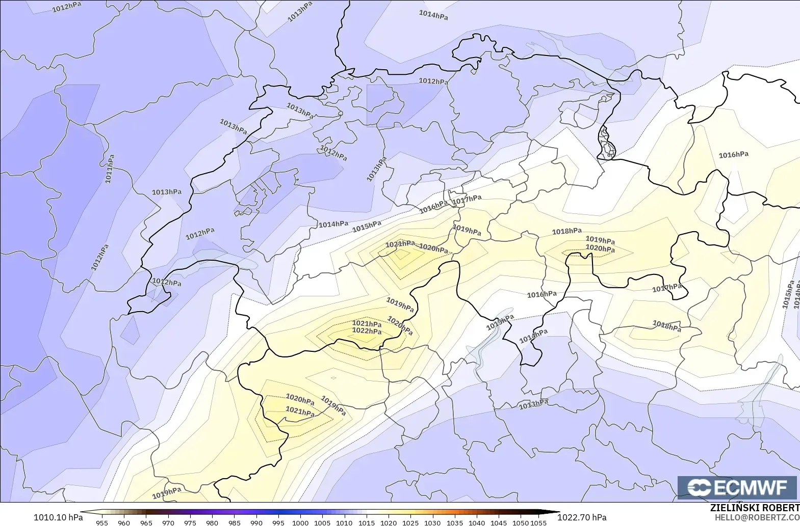 ECMWF IFS 0.25° model - Switzerland, Pressure