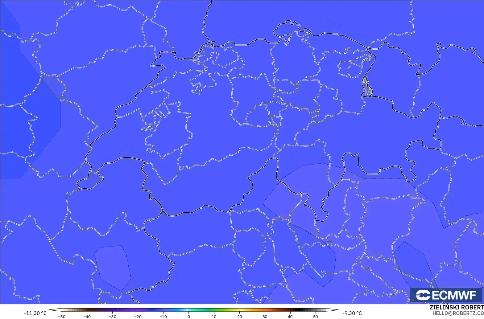 ECMWF IFS 0.25° model - Switzerland, Temperature at 500hPa
