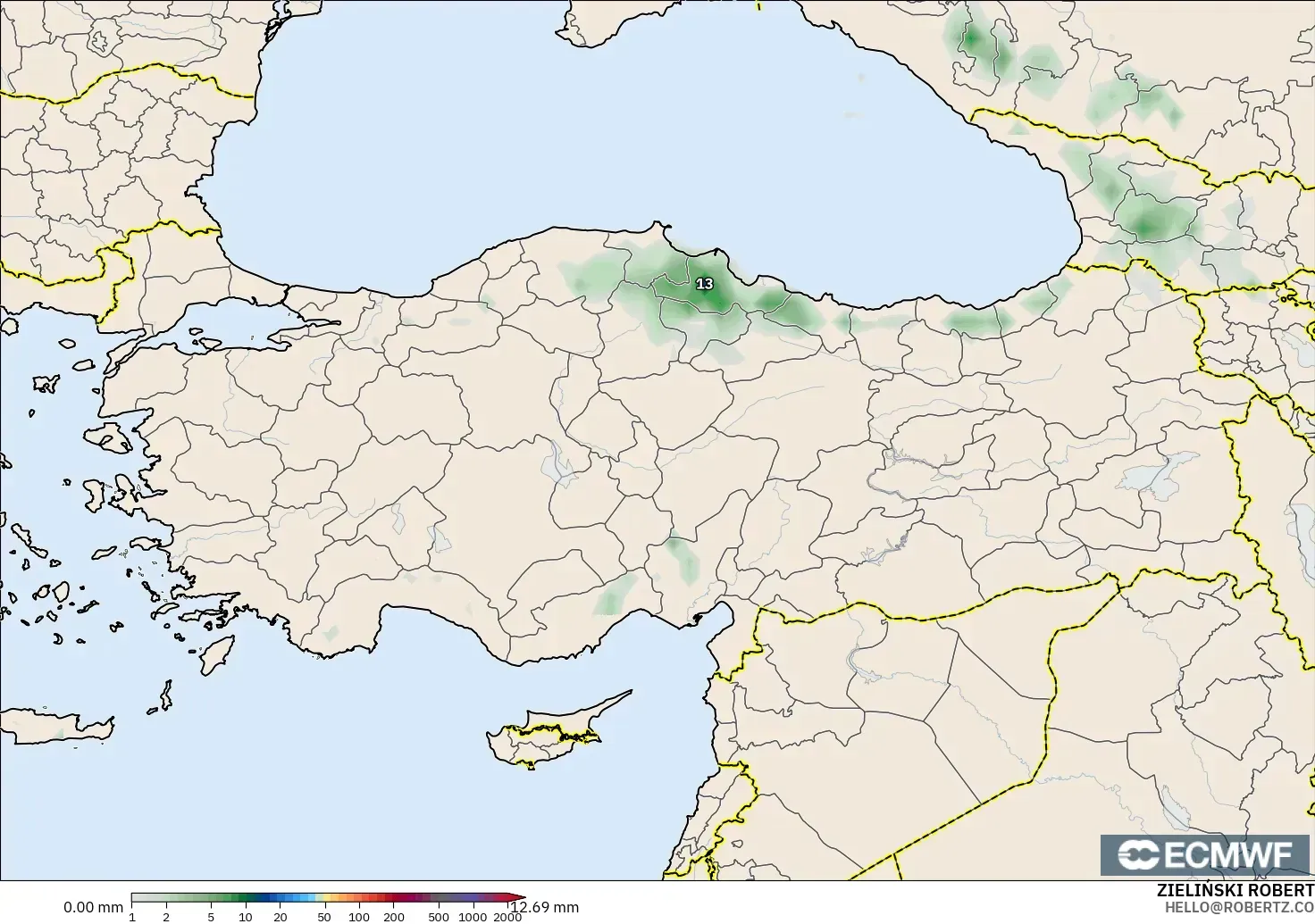 ECMWF IFS 0.25° model - Turkey, Precipitation Accumulation