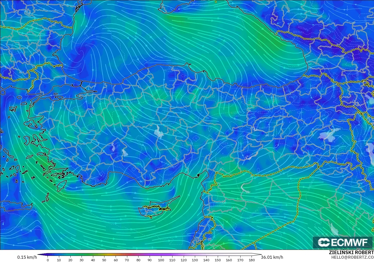 ECMWF IFS 0.25° model - Turkey, Wind at 10m