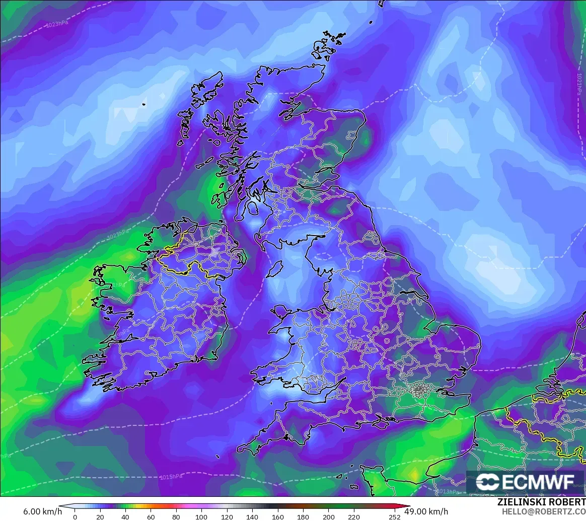 ECMWF IFS 0.25° model - United Kingdom, Wind Gusts