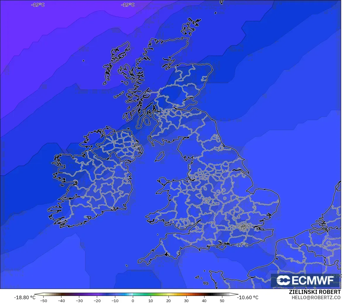 ECMWF IFS 0.25° model - United Kingdom, Temperature at 500hPa