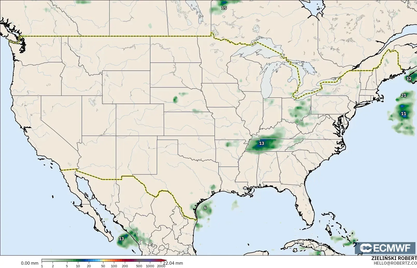 ECMWF IFS 0.25° model - United States, Precipitation Accumulation
