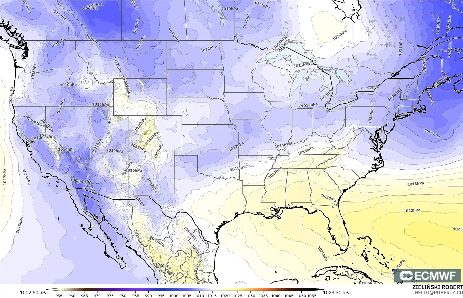 ECMWF IFS 0.25° model - United States, Pressure
