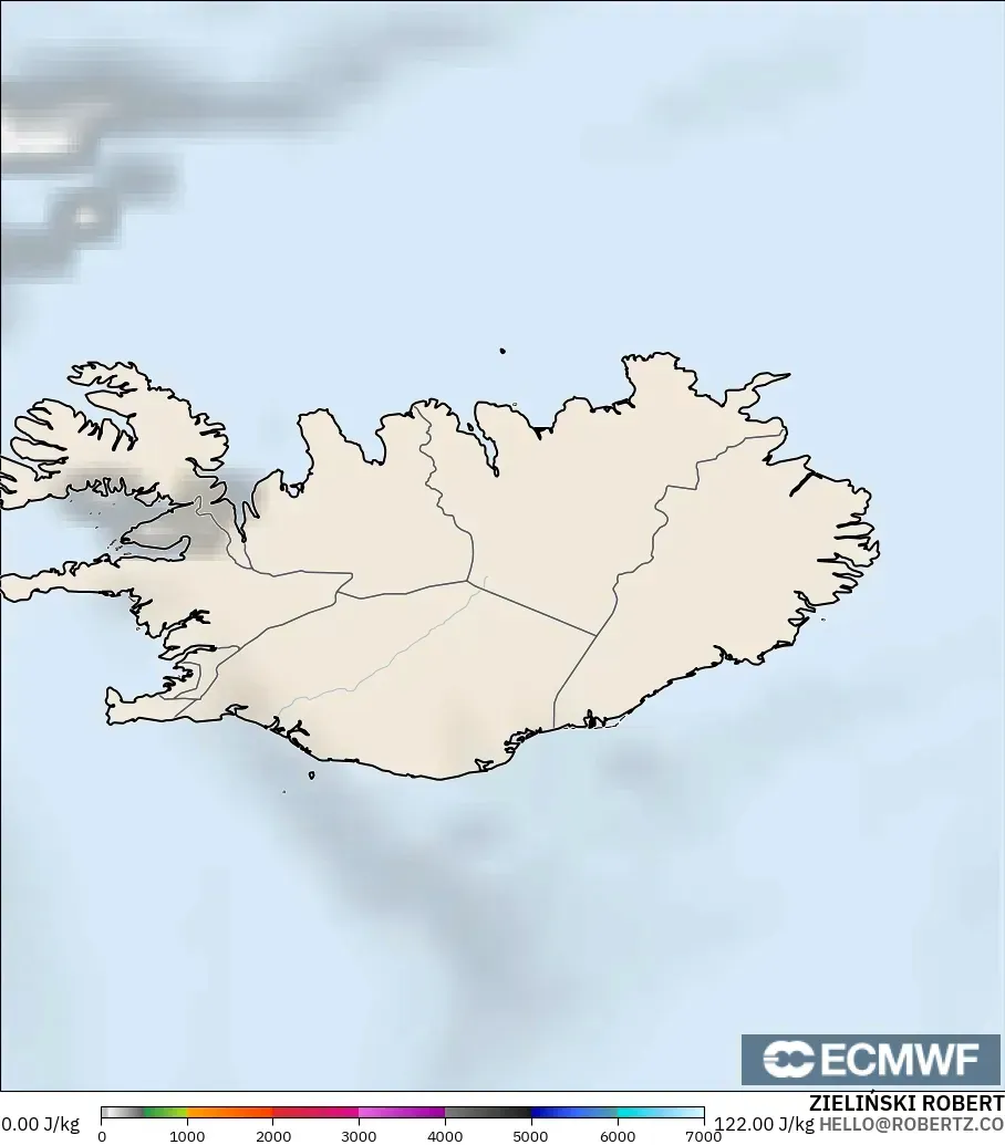 ECMWF IFS 0.25° model - Iceland, CAPE