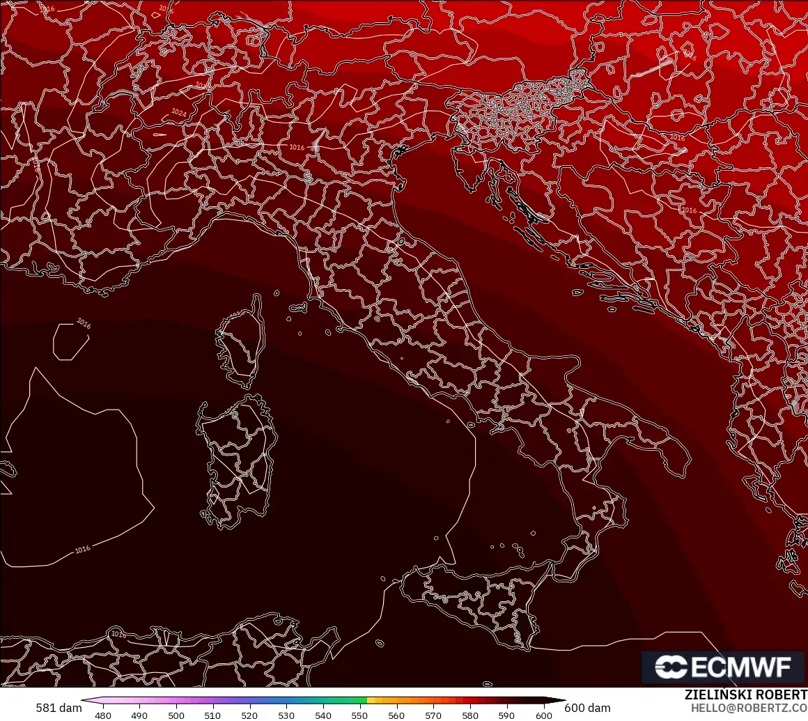 ECMWF IFS 0.25° model - Italy, Geopotential height at 500hPa