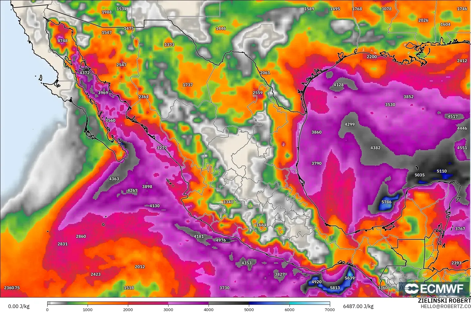 ECMWF IFS 0.25° model - Mexico, CAPE