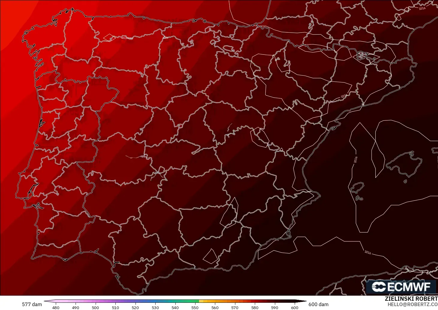 ECMWF IFS 0.25° model - Spain, Geopotential height at 500hPa